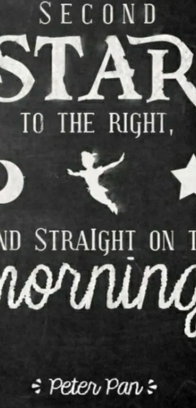 Peter Pan quote wallpaper with black background.