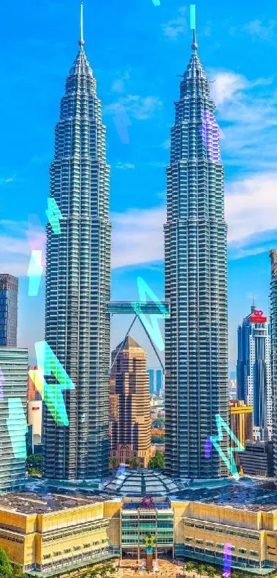 Petronas Towers in vibrant city backdrop.