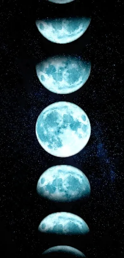 Moon phases wallpaper against a dark starry sky.