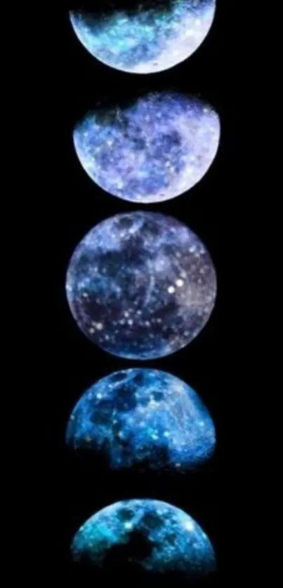 Blue lunar phases on a black background wallpaper.