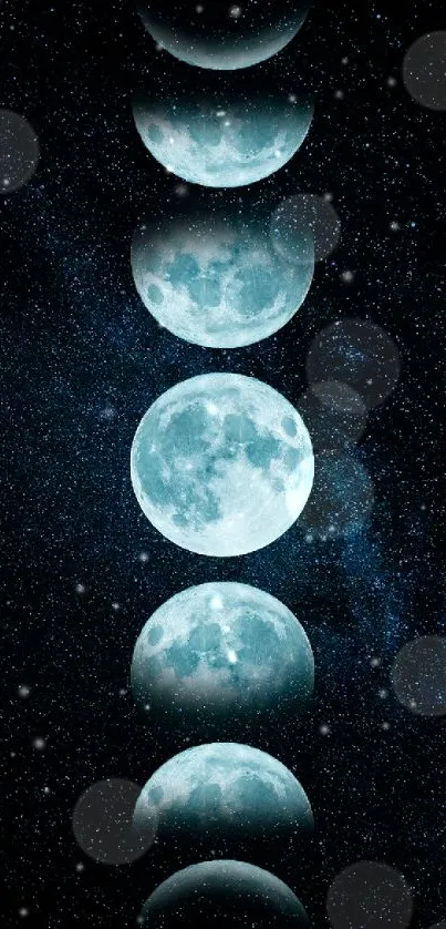 Phases of the moon on starry night background.
