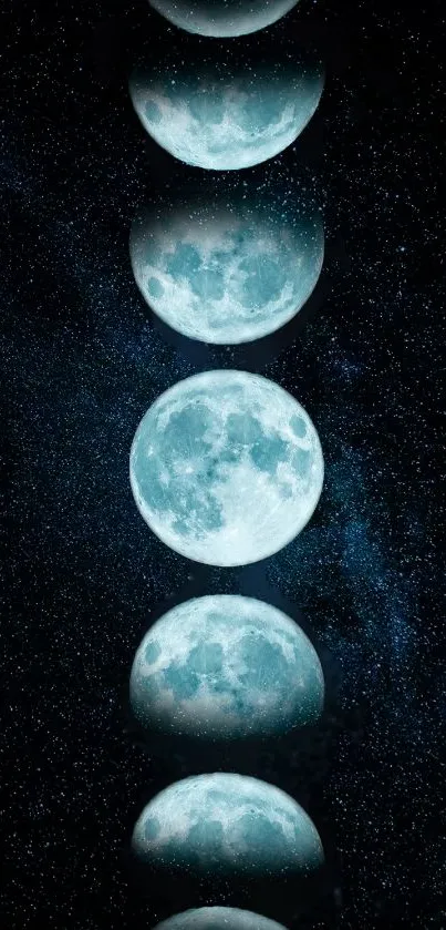 Phases of the moon mobile wallpaper with a starry background.