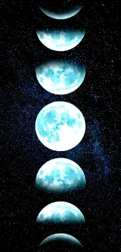 Mobile wallpaper featuring various phases of the moon against a starry backdrop.