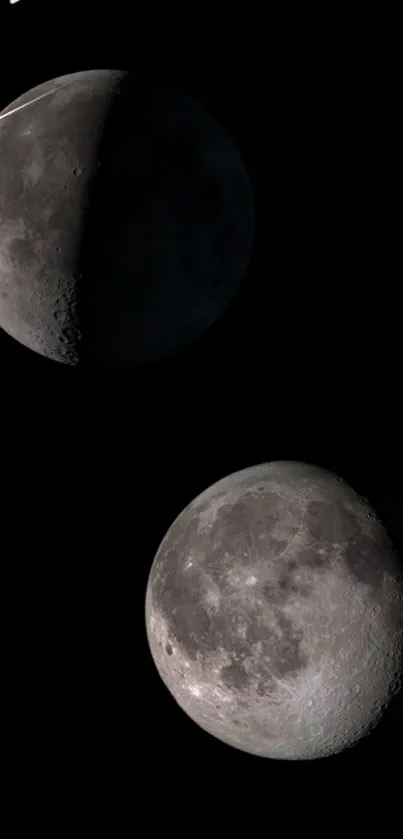 Dual phases of the Moon on a black background.