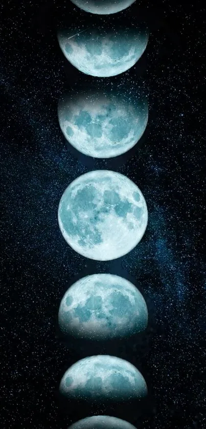 Moon phases wallpaper in a starry night sky.