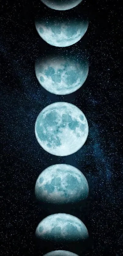 Moon phases in a starry night sky wallpaper.