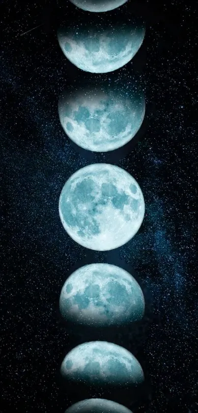 Mobile wallpaper featuring the phases of the moon in a starry sky.