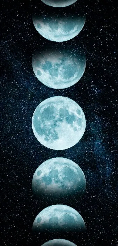 Moon phases against a starry night sky wallpaper for mobile.