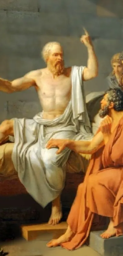 Scene from a classical Greek painting featuring philosophers.