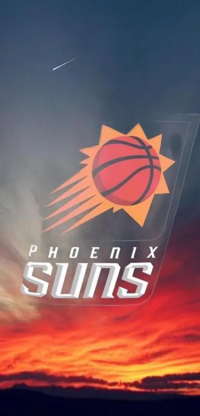 Phoenix Suns logo with sunset background.