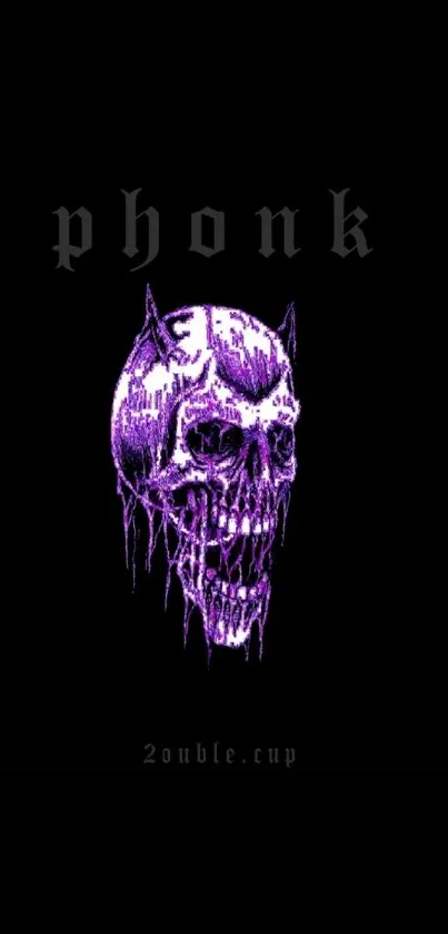 Purple skull wallpaper with phonk text on a dark background.