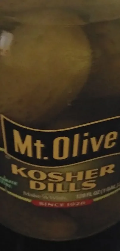 Mt. Olive Kosher Dills jar, perfect for vintage-themed wallpaper.