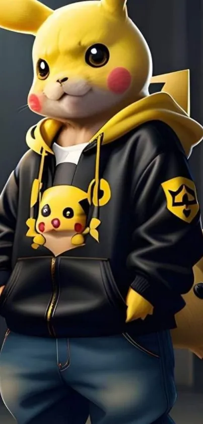 Fun Pikachu character in a hoodie wallpaper.