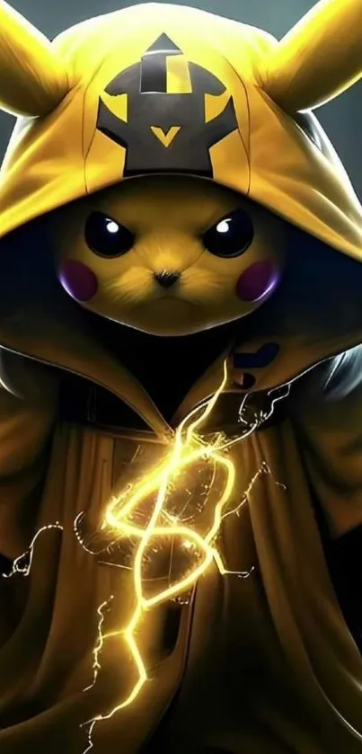 Pikachu in a lightning-themed hoodie wallpaper.