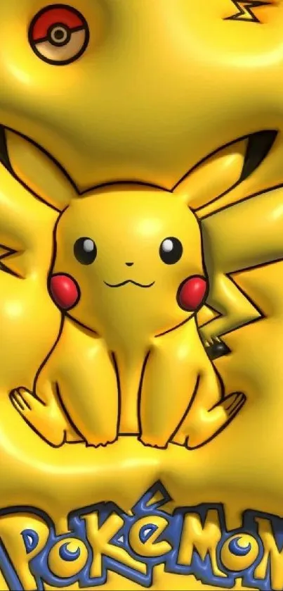 Pikachu and Pokémon logo on yellow-themed wallpaper.