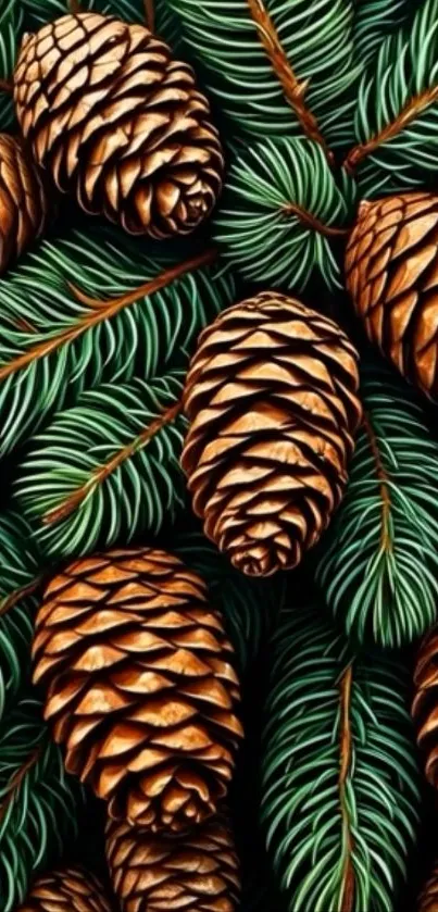 Pine cones and green needles mobile wallpaper.