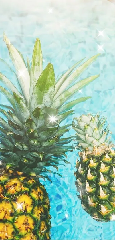 Floating pineapples in a sparkling blue pool wallpaper.