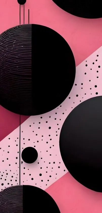 Pink and black abstract geometric mobile wallpaper.
