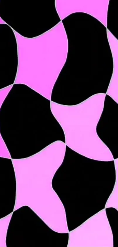 Pink and black abstract wallpaper with fluid shapes.