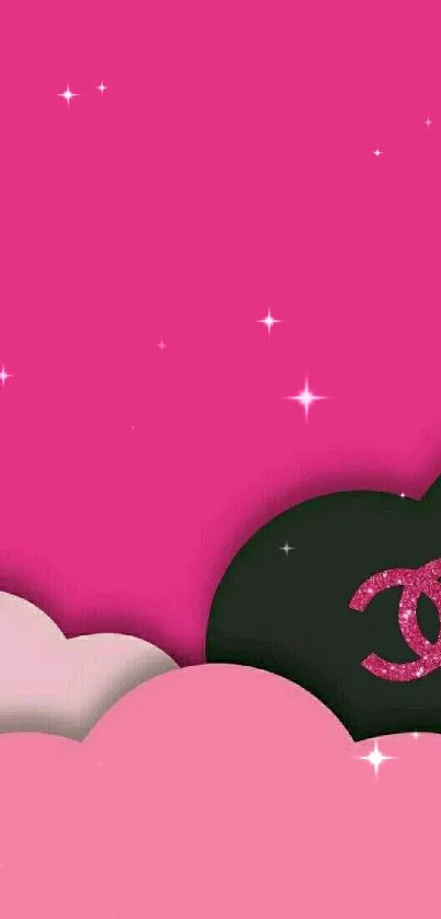 Chic pink and black cloud wallpaper for mobile.