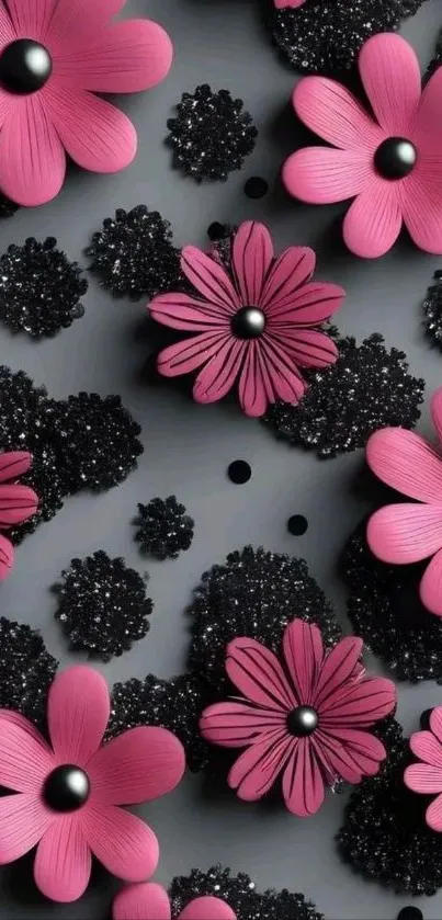 Pink and black flowers on a dramatic textured background.