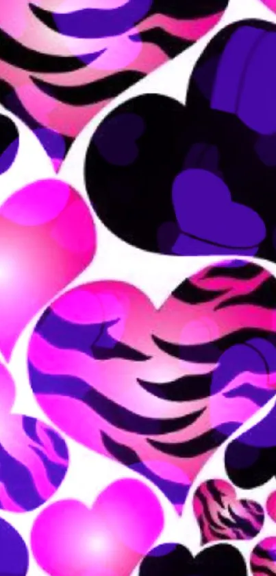 Pink and black hearts create a vibrant mobile wallpaper background.