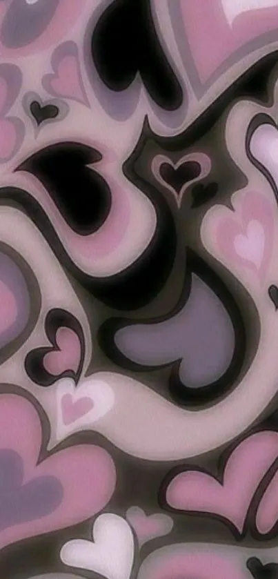 Pink and black heart pattern wallpaper for mobile devices.