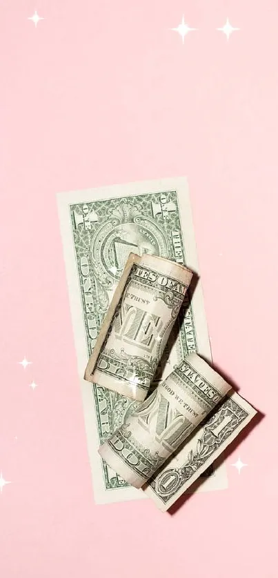 Pink mobile wallpaper with dollar bills.