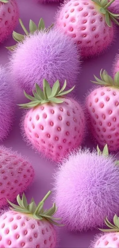 Pink fuzzy strawberries mobile wallpaper design.