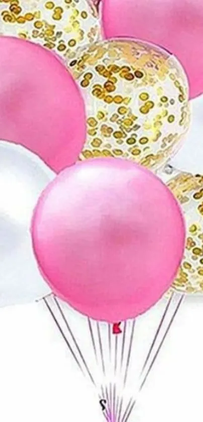 Pink and gold balloons create a festive mobile wallpaper.