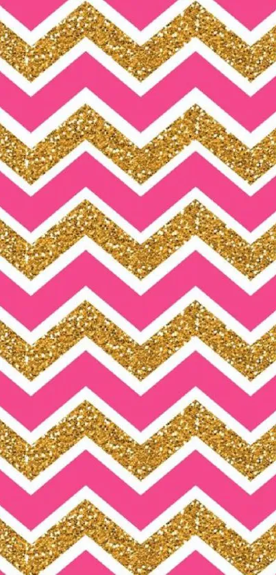 Pink and gold glitter chevron wallpaper for mobile phones.