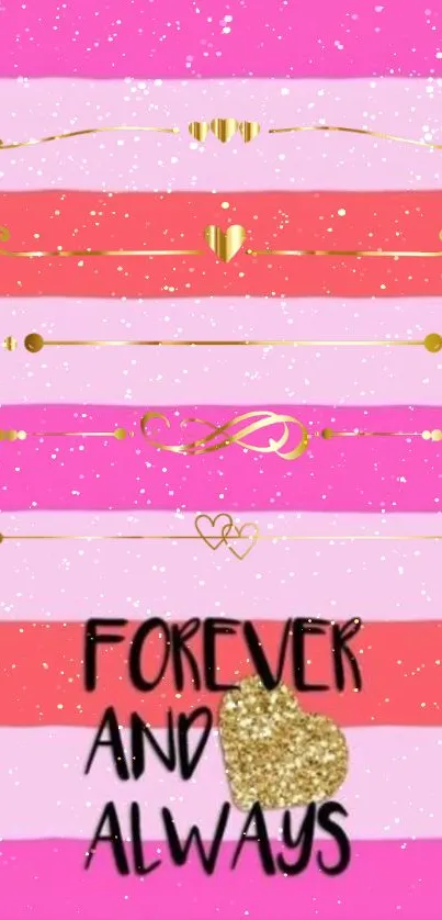 Pink and gold mobile wallpaper with love theme and elegant accents.