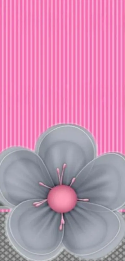 Pink and grey floral wallpaper with elegant flower design.