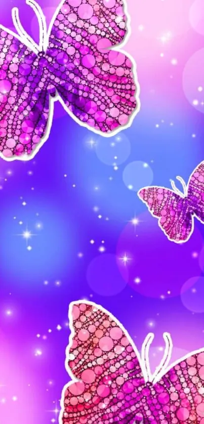 Pink and purple butterfly wallpaper with sparkling accents.