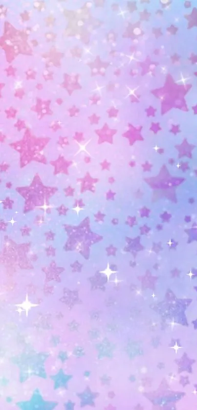 Pink and purple starry wallpaper with sparkles.