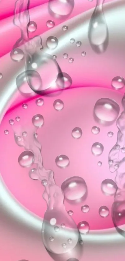 Pink and silver abstract wallpaper with water droplets.