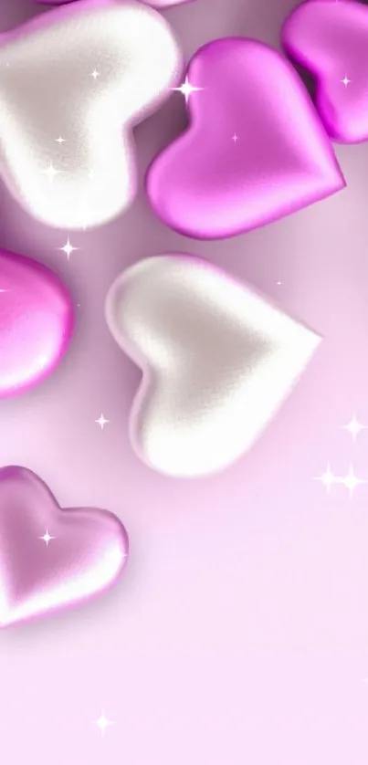 Pink and white heart-themed mobile wallpaper.