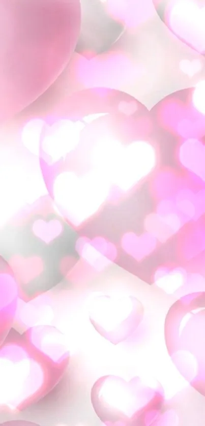 Glossy pink and white heart wallpaper for mobile.