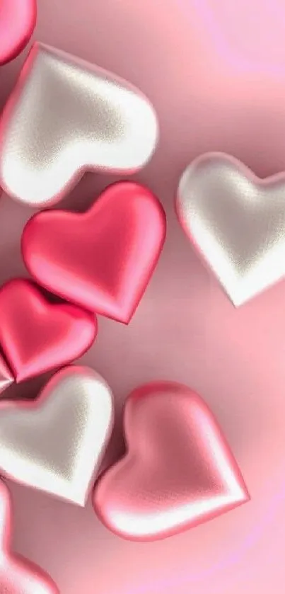 3D hearts in pink and white design mobile wallpaper.