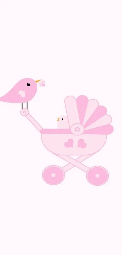 Pink baby bird on stroller wallpaper for mobile phones.