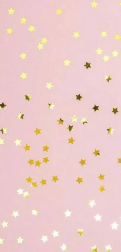 Pink wallpaper with scattered golden stars.