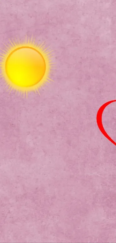 Pink wallpaper with a heart and sun design.