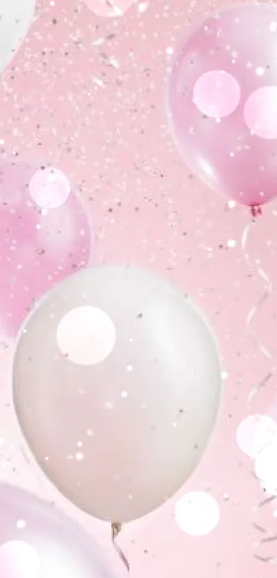 Pink balloons with glitter on a pastel background.