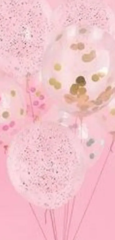 Pink balloons with confetti on pastel background.