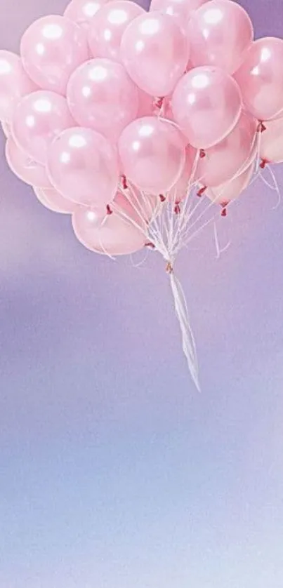 Whimsical pink balloons floating in the sky.