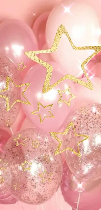 Pink balloons with sparkling gold stars.