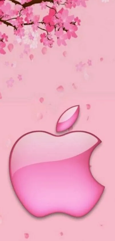 Pink Apple logo with cherry blossoms mobile wallpaper.