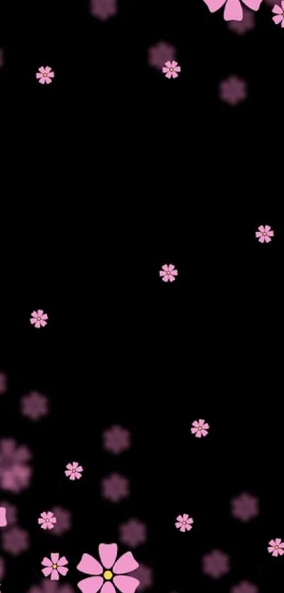 Black background with pink floral design wallpaper.