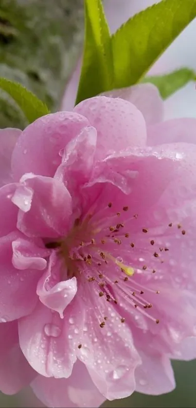 Close-up of pink flower with dewdrops