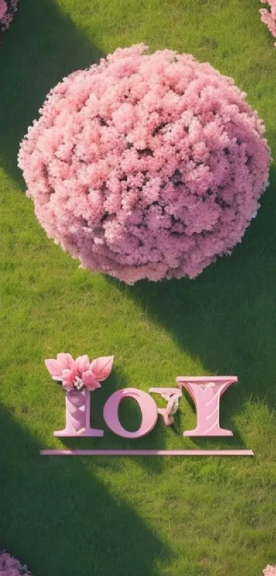 Pink blossom trees on green grass mobile wallpaper.